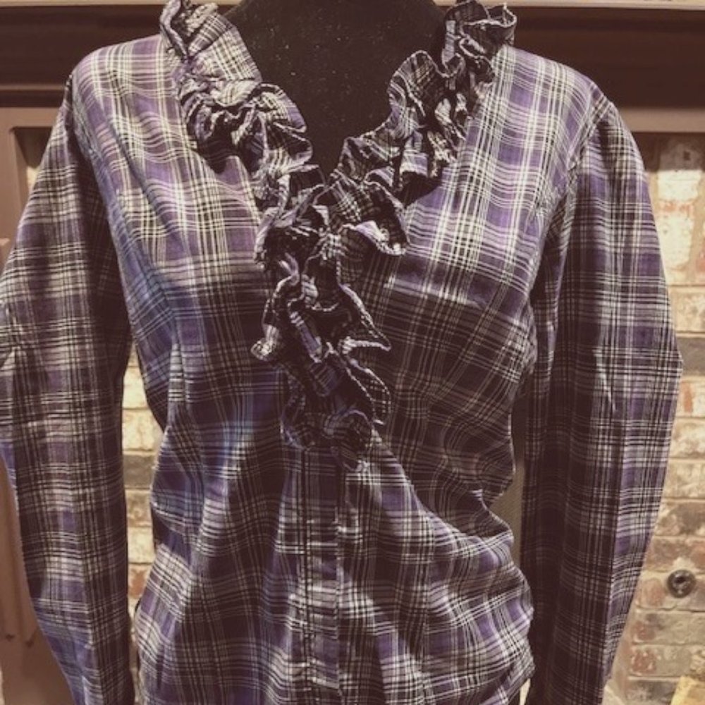 Purple Plaid Ruffled Blouse